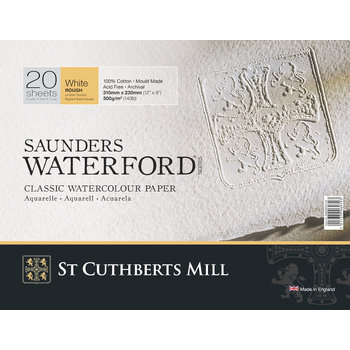 ST CUTHBERTS Saunders Waterford Papier Aquarelle Grain Torchon 300Gsm 140Lb Bloc Collé 4 Côtés Blanc 20 Feuilles
