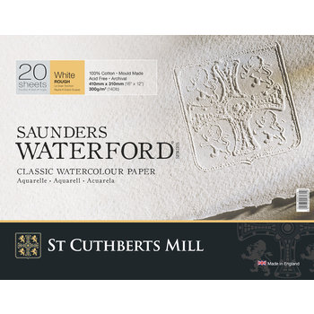 ST CUTHBERTS Saunders Waterford Papier Aquarelle Beaux-Arts Grain Torchon 300Gsm 140Lb Bloc Collé 4 Côtés 16X12" Blanc 20 Feuilles