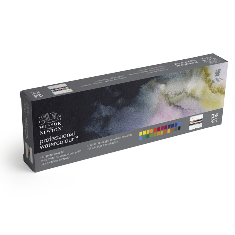 WINSOR & NEWTON Professional Aquarelle extra fine Boite de voyage en métal 24 1/2 godets