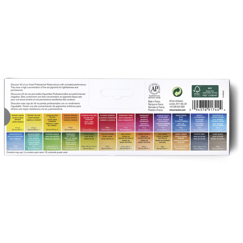 WINSOR & NEWTON Professional Aquarelle extra fine Boite de voyage en métal 24 1/2 godets