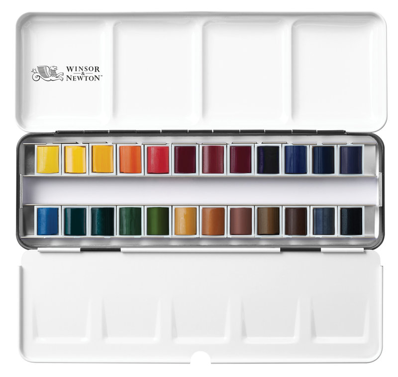 WINSOR & NEWTON Professional Aquarelle extra fine Boite de voyage en métal 24 1/2 godets