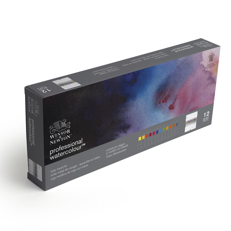 WINSOR & NEWTON Professional Aquarelle extra fine Boite de voyage en métal 12 tubes