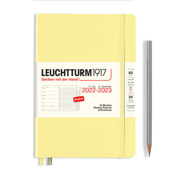 LEUCHTTURM Agenda couverture rigide Semainier (inclus notes & répertoire) A5 2022-2023 (Anglais) Vanille
