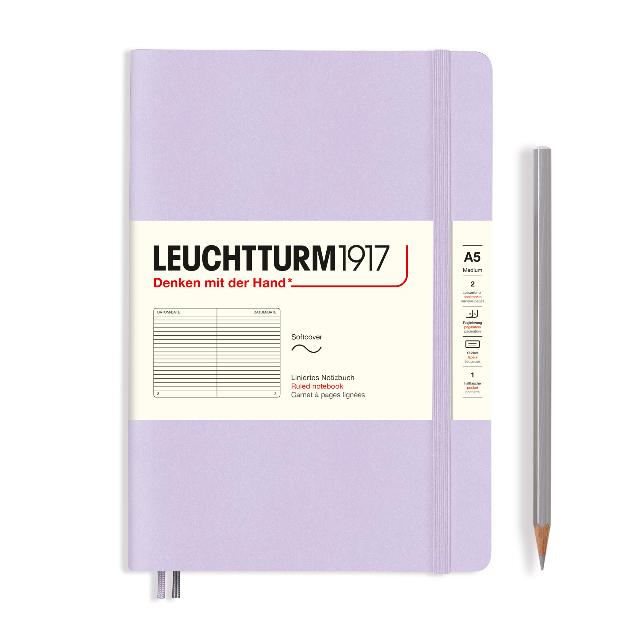 LEUCHTTURM 1917 Carnet de notes Couverture souple Lilac, Medium (A5), 123 P., Ligné