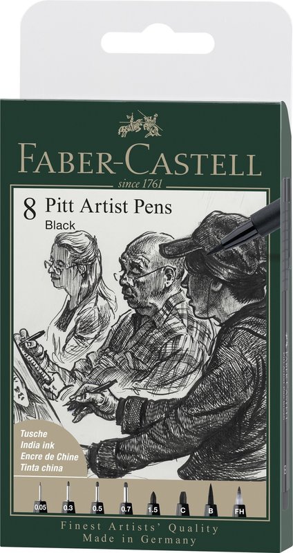 FABER CASTELL Feutre Pitt Artist Pen Noir Pochette 8X