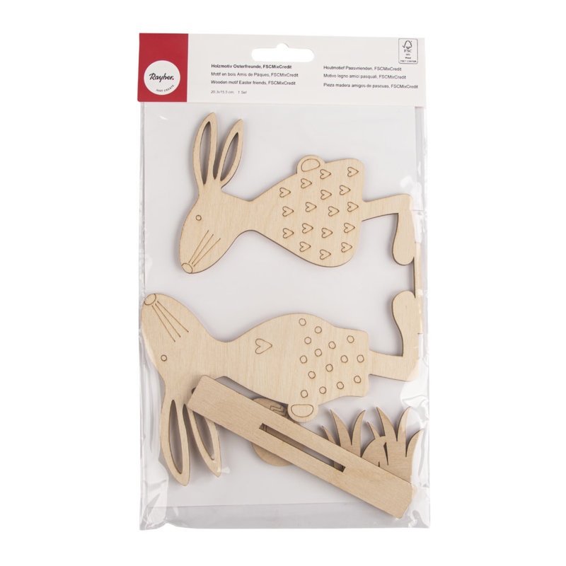 RAYHER Motif bois Amis de Pâques,FSC Mix Credit, nature, 20,3x15,5cm, 4 pces, sct.-LS 1kit