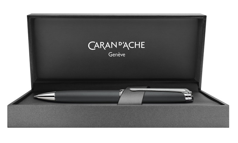 CARAN D'ACHE Stylo Bille, Léman Noir Mat, Argenté/Rhodié