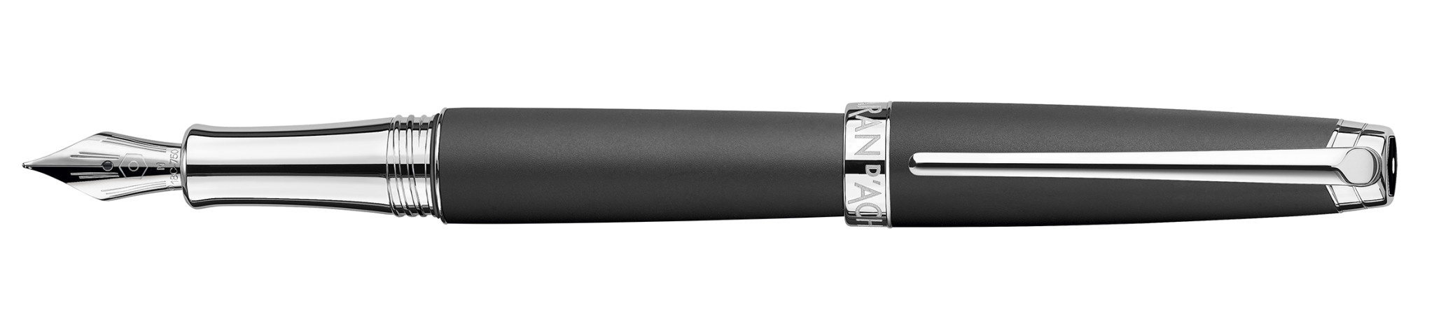 CARAN D'ACHE Stylo Plume Léman Noir Mat Argenté Rhodié - Bec B