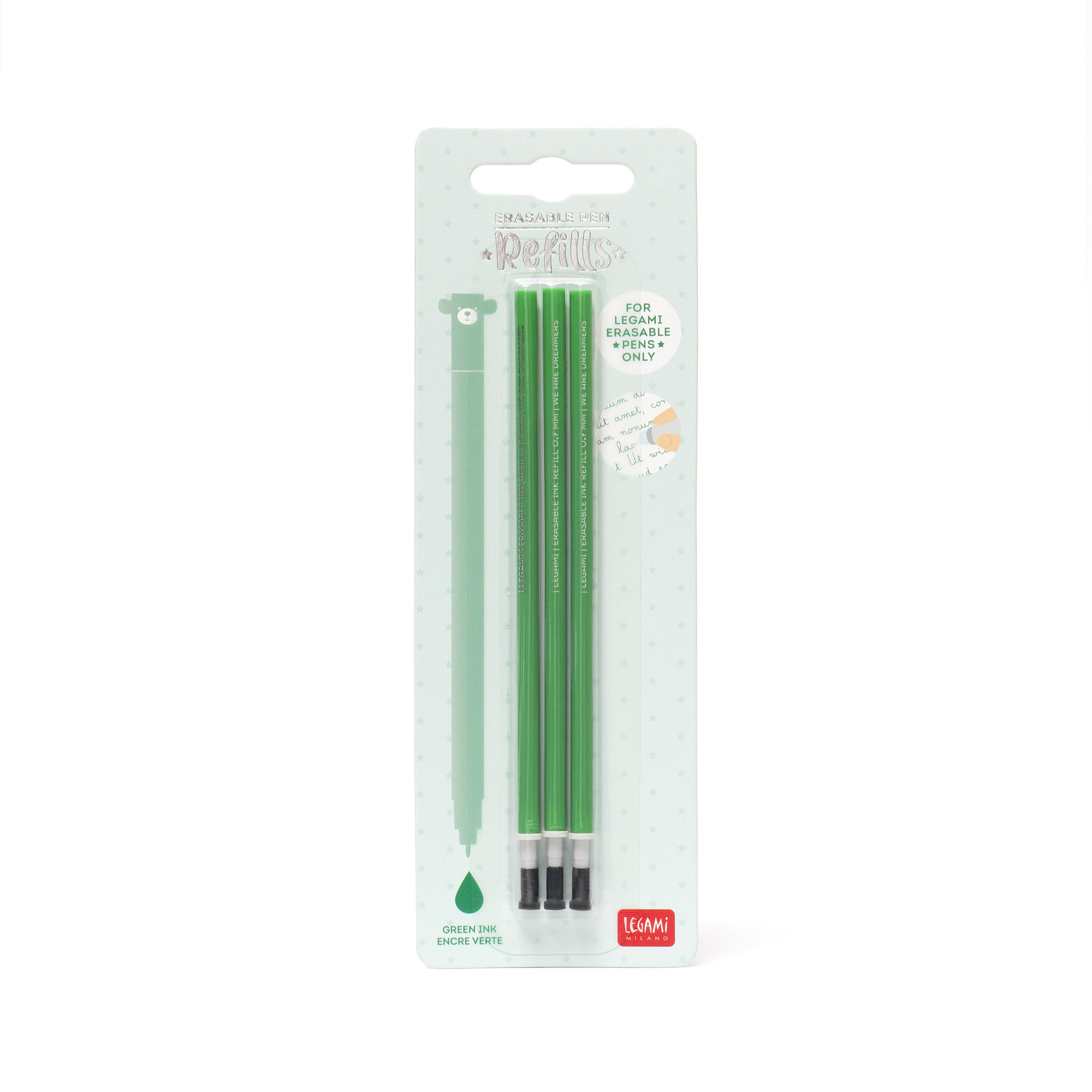 LEGAMI 3 Pcs  Erasable Pen Refills - Erasable Pen Refills - Green