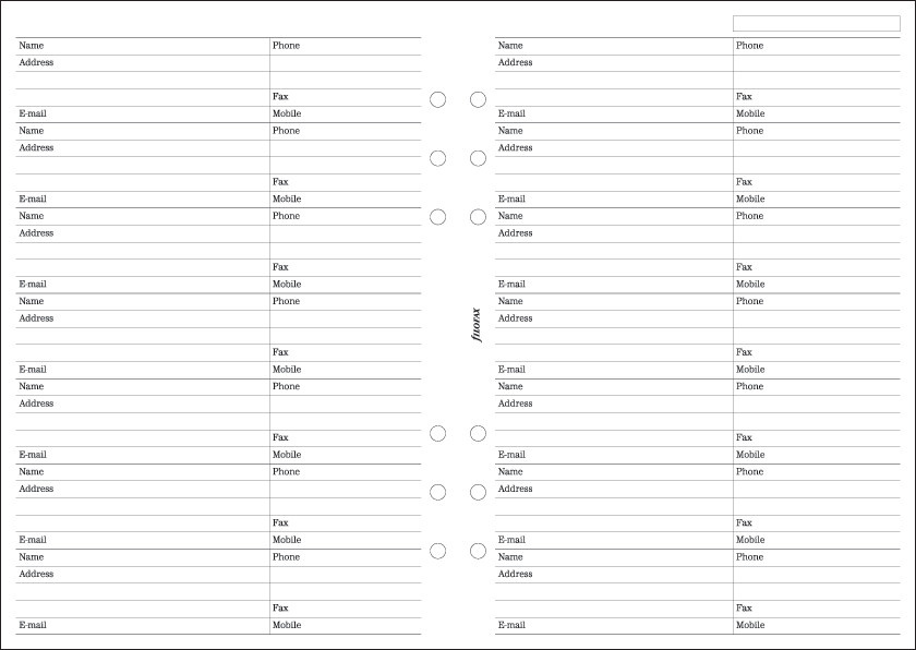 FILOFAX Nom/Adresse/Tel/Fax blanc A5