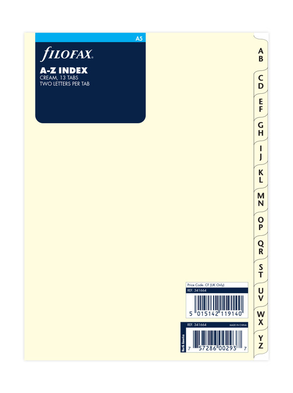 FILOFAX Index Az 2 Lettres Creme Pocket