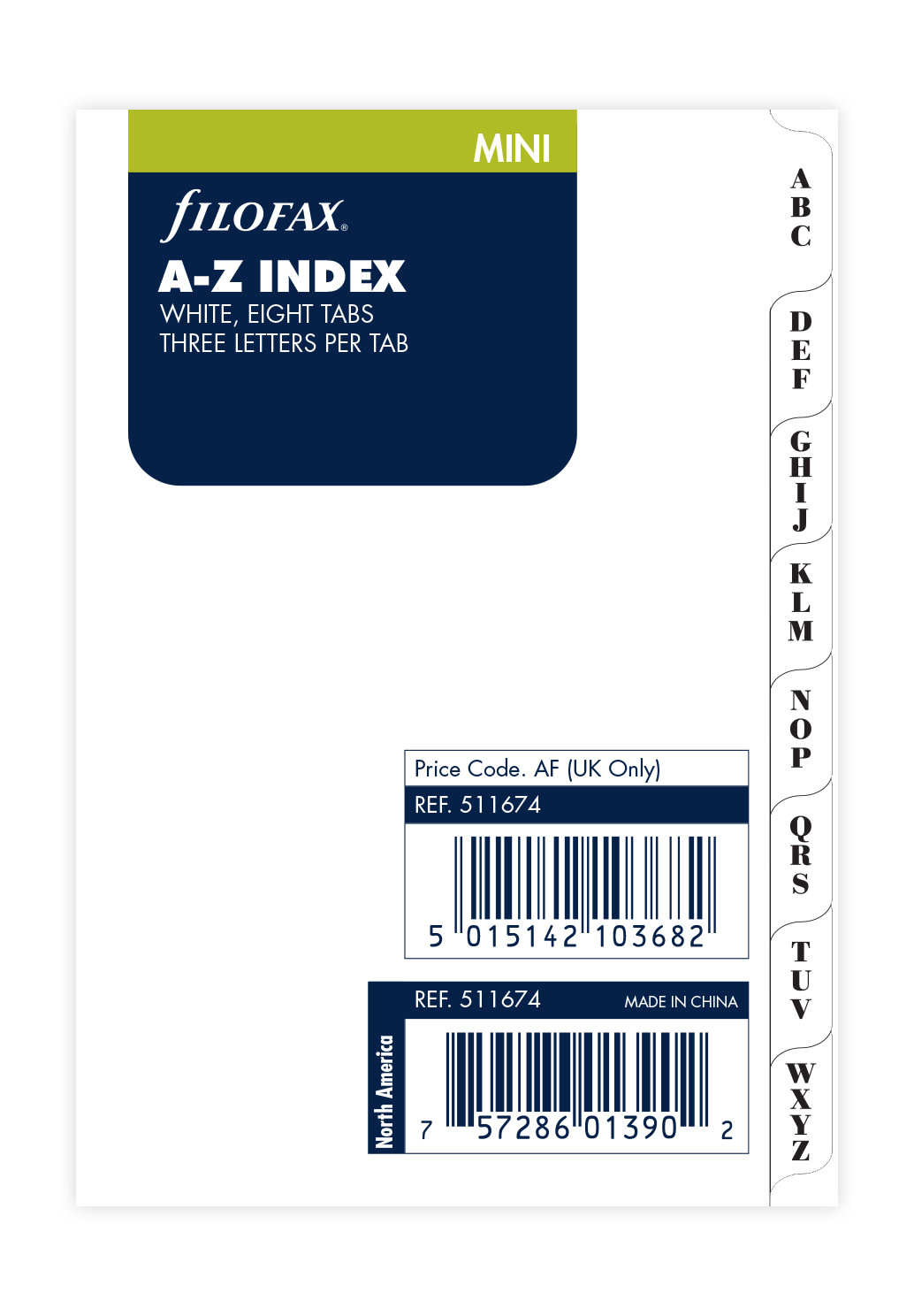 FILOFAX Index Alpha 3 Lettres Blanc Mini