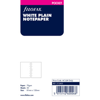 FILOFAX Feuilles de notes unies coloris blanc Pocket