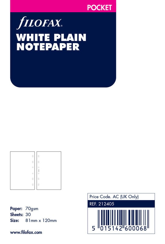 FILOFAX Pocket Refill Plain White