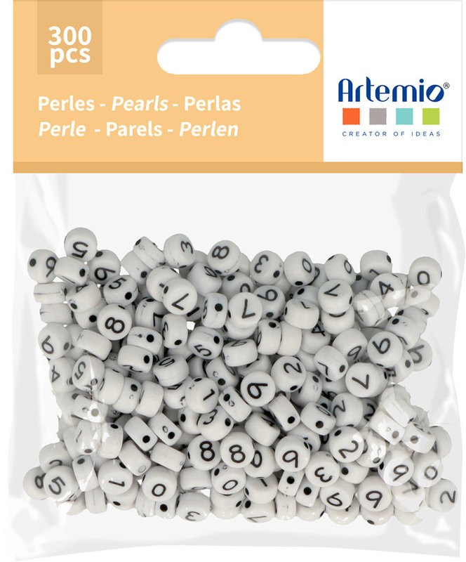ARTEMIO 300 Perles Dia.7Mm Blanc+Chiffres Noirs