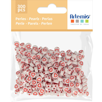 ARTEMIO 300 Beads Dia.7Mm White+Red Heart