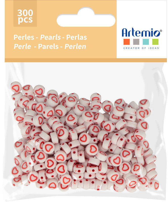 ARTEMIO 300 Beads Dia.7Mm White+Red Heart