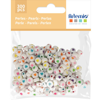 ARTEMIO 300 Perles Dia.7Mm Blanc+Cœur Couleurs 2024