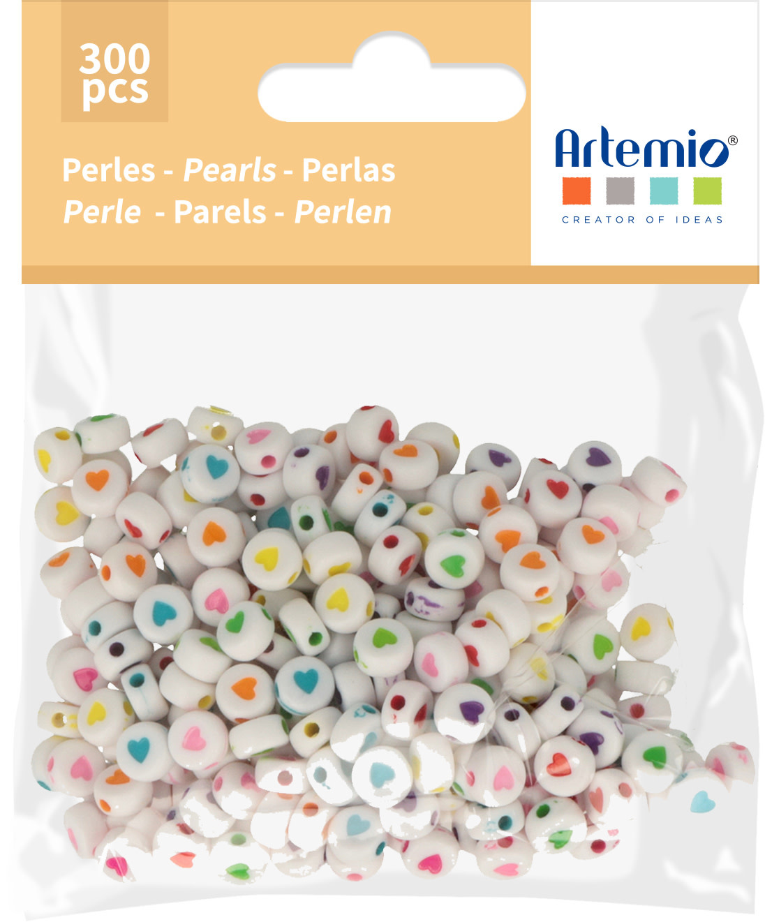 ARTEMIO 300 Perles Dia.7Mm Blanc+Cœur Couleurs