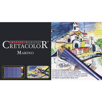 CRETACOLOR Boîte métal Crayon Aquarelle Marino (12 couleurs)