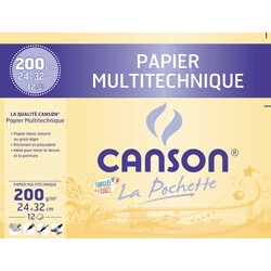 CANSON Pochette Papier multitechnique 24X32Cm 12Fl 200G/m²