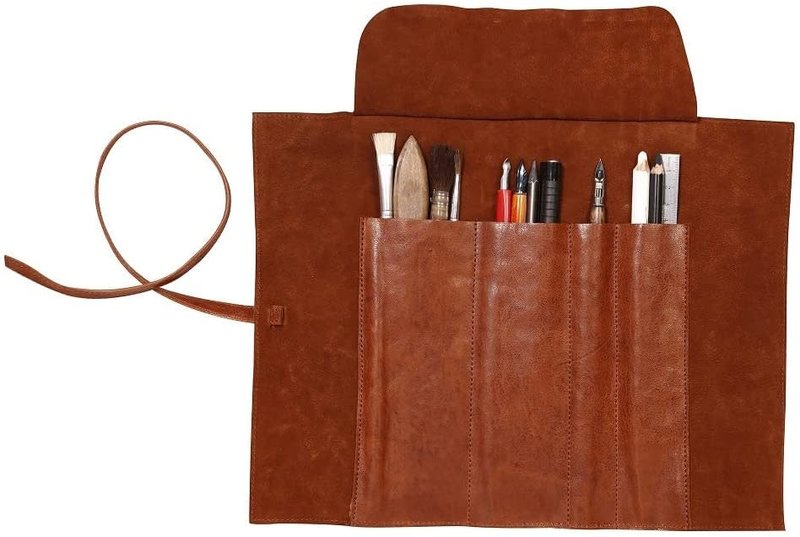 Trousse ronde pour stylos - Cuir Naturel - 18 cm CLAIREFONTAINE