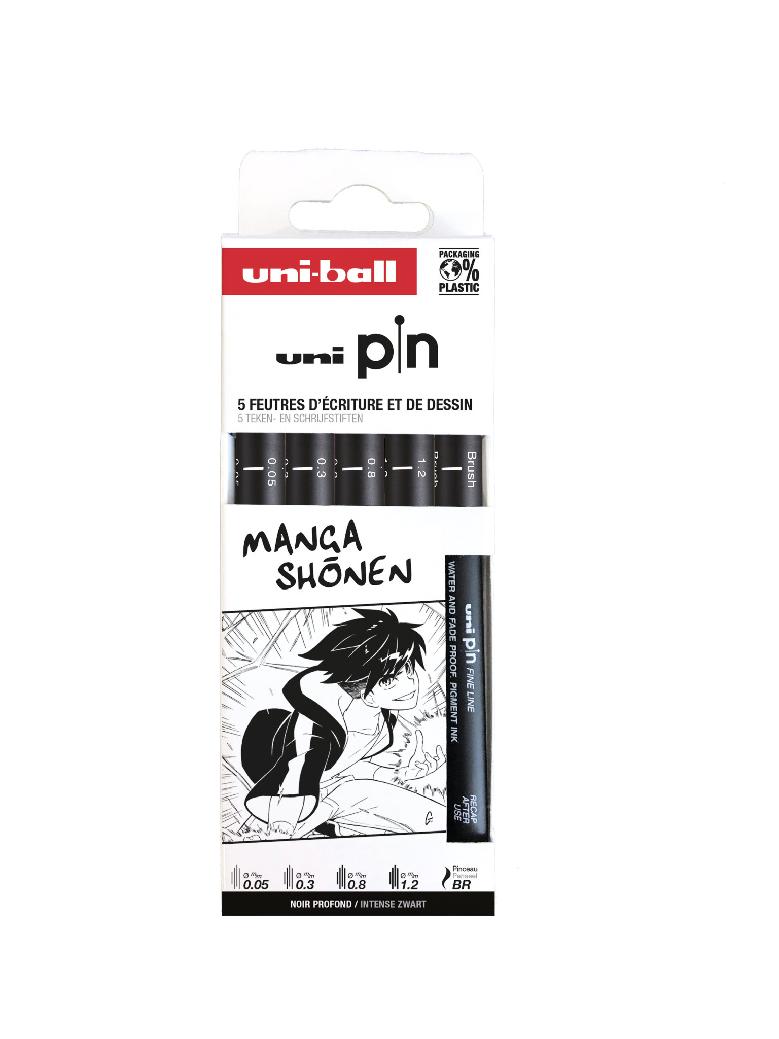 UNI-BALL Pochette de 5 feutres techniques Uni Pin pointe calibrée - 005-03-08-1.2-BR Noir