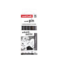 UNI-BALL Pochette Pf 5 Feutres Pin Calibres Noir Uni Ball 0.03 0.1 0.5 Efbr500 N Br Gf