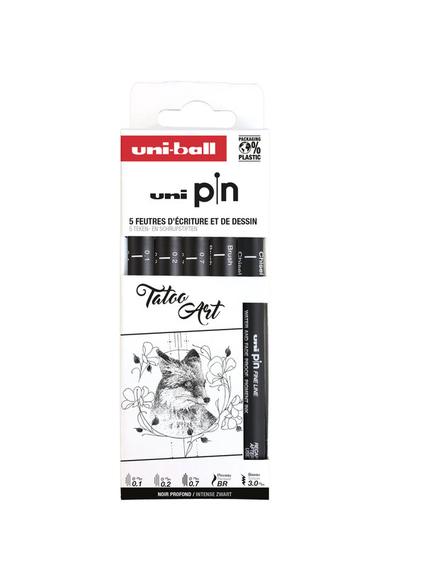 UNI-BALL Pack of 5 technical felts Uni Pin calibrated tip - 01-02-07-BR-CS3 Black