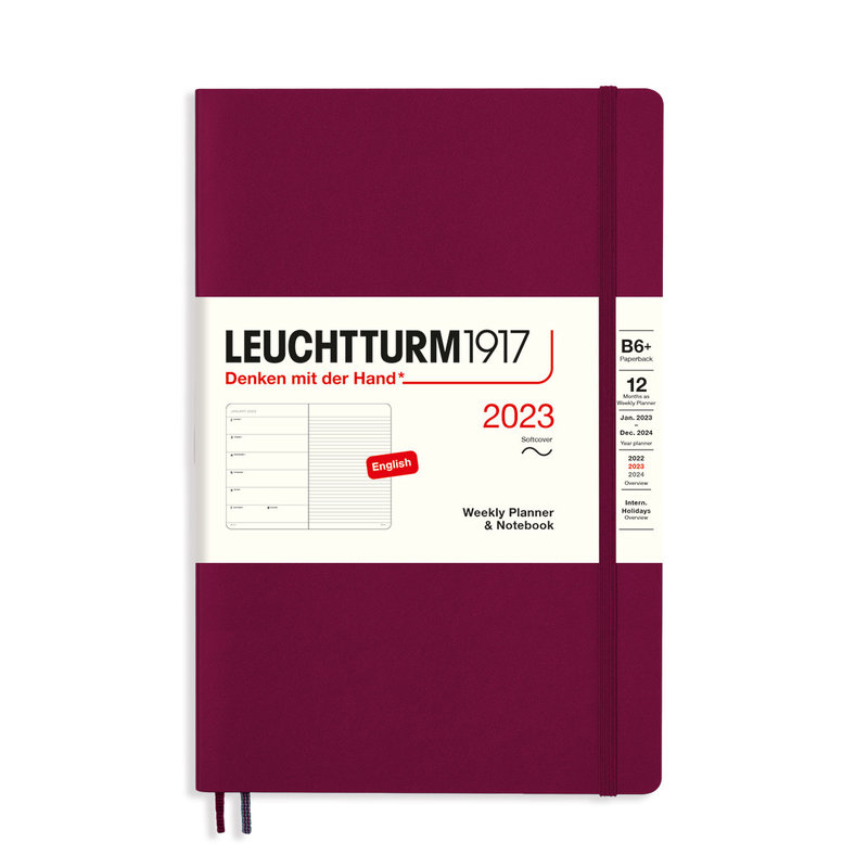 LEUCHTTURM Agenda Semainier & Carnet de notes Couverture souple Paperback (B6+) 2023, Anglais Port Red