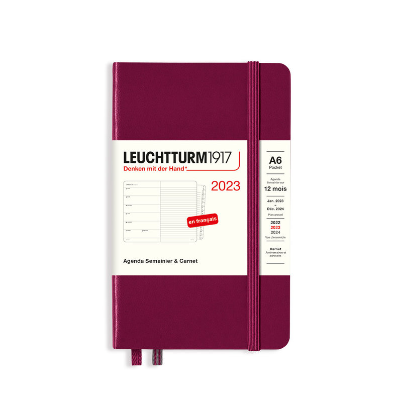 LEUCHTTURM Agenda Semainier & Carnet de notes Pocket (A6) 2023, avec cahier supplémentaire, Français Port Red