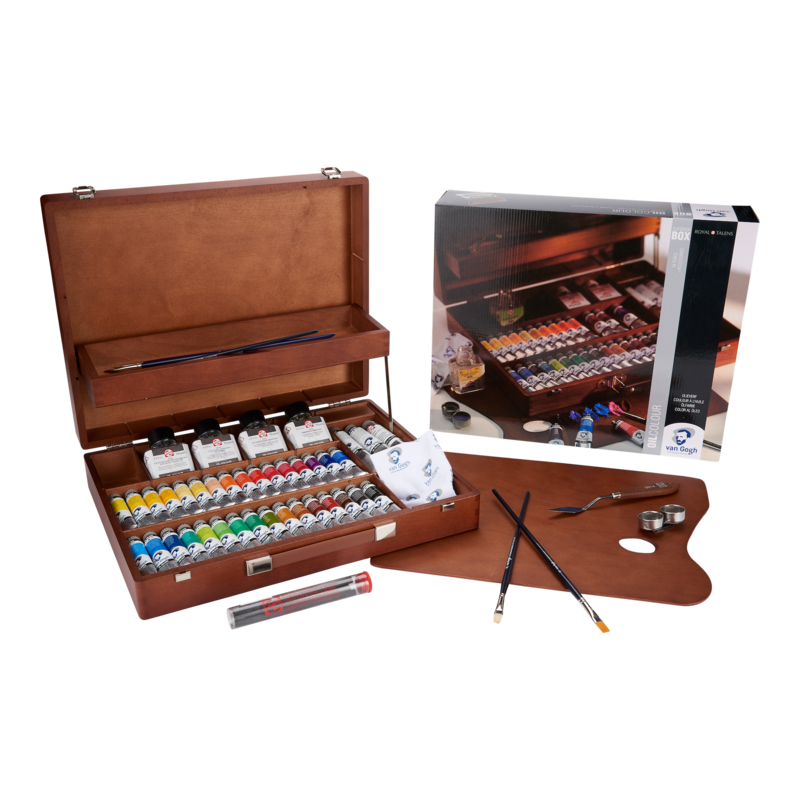 VAN GOGH Set supérieur couleurs à l'huile dans une boîte en bois, avec 32 couleurs en tubes de 20 ml, 2 couleurs en tubes de 60 ml + accessoires.