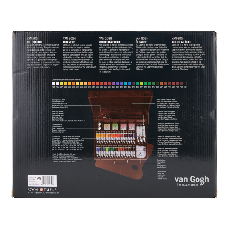 VAN GOGH Set supérieur couleurs à l'huile dans une boîte en bois, avec 32 couleurs en tubes de 20 ml, 2 couleurs en tubes de 60 ml + accessoires.