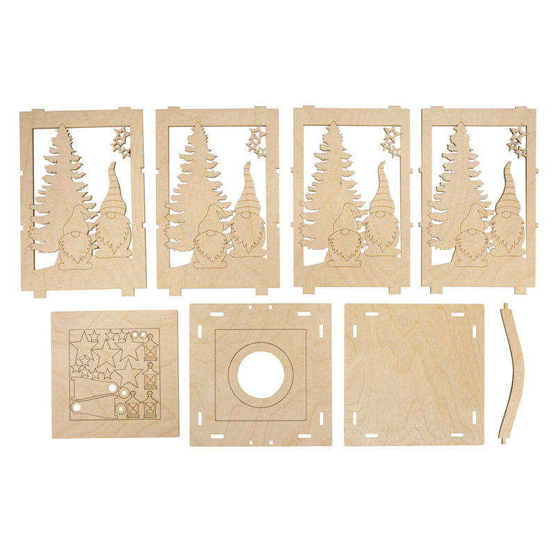 RAYHER Lanterne en bois Lutin, FSC Mix Credit, nature, 15,3x15,3x26,5cm, boîte 1kit