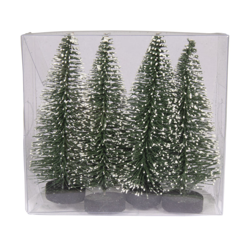 RAYHER Sapin décoratif enneigé, 10cm, vert , Boîte PVC 4pces