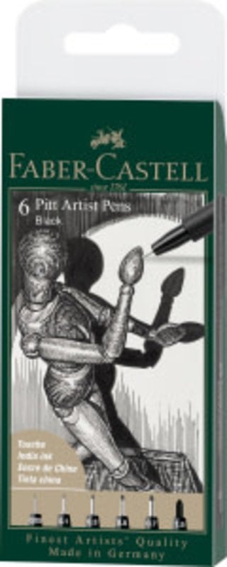 FABER CASTELL Feutre Pitt Artist Pen Noir Pochette 6X