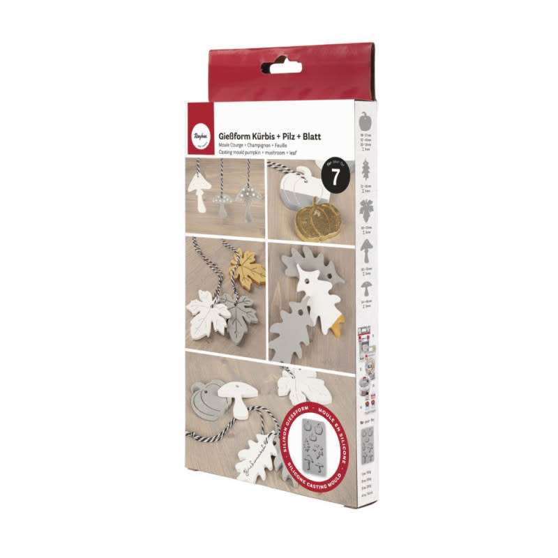 RAYHER Moule Silicone Courge,Champignon,Feuille, 14,5X26X1Cm, 7 Formes, Boîte 1Pce.