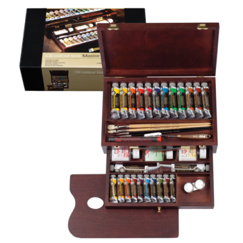 REMBRANDT Couleurs à l’huile set coffret bois Master 10 x 15 ml + 12 x 40 ml + 2 x 60 ml + accessoires