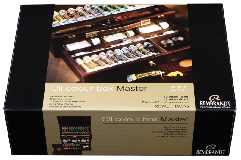 REMBRANDT Couleurs à l’huile set coffret bois Master 10 x 15 ml + 12 x 40 ml + 2 x 60 ml + accessoires