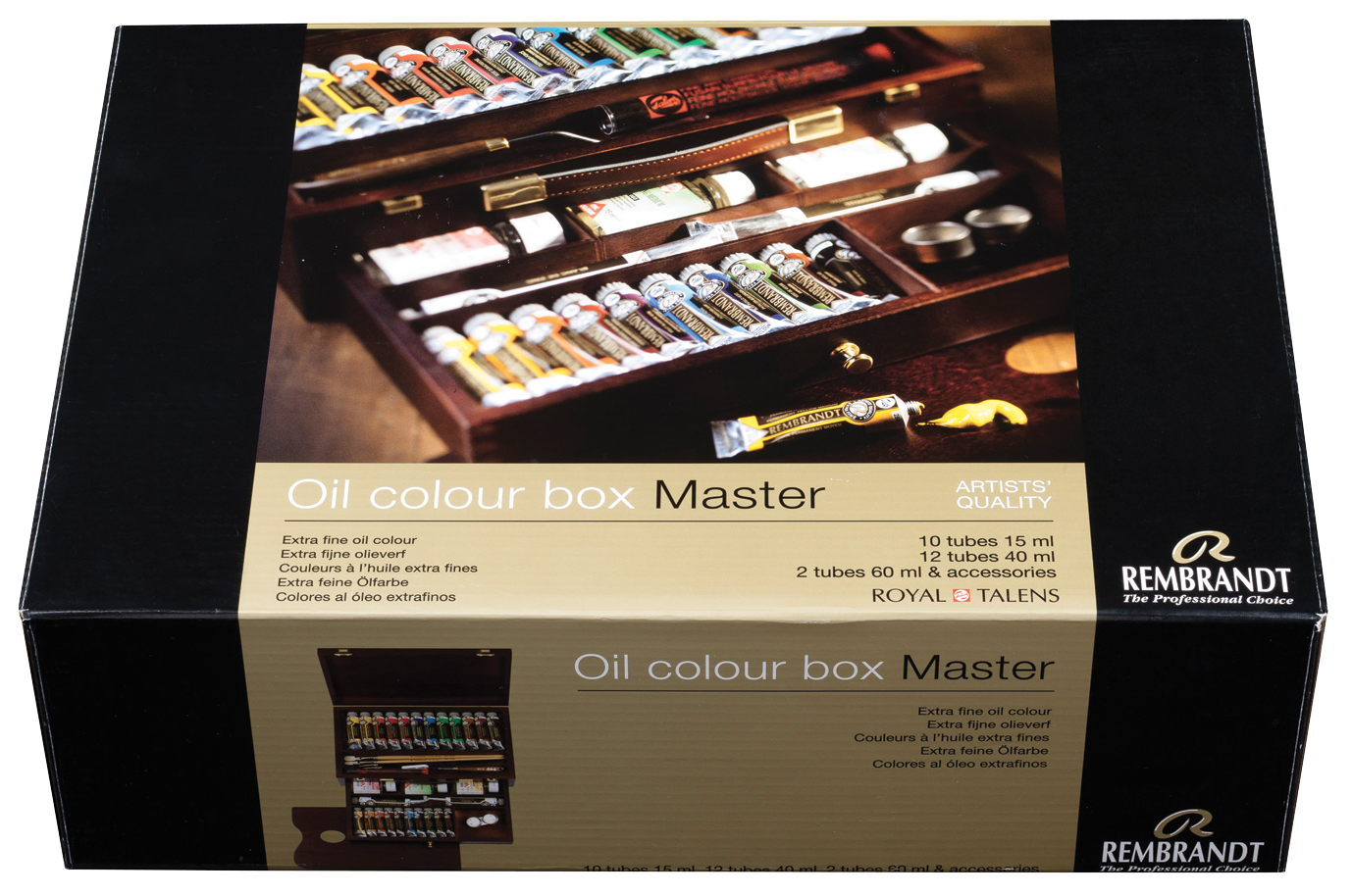 REMBRANDT Couleurs à l’huile set coffret bois Master 10 x 15 ml + 12 x 40 ml + 2 x 60 ml + accessoires