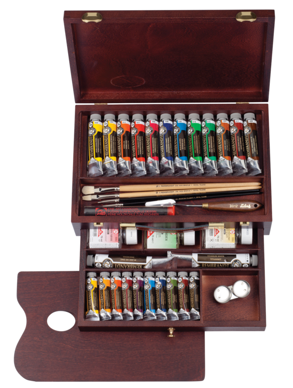 REMBRANDT Couleurs à l’huile set coffret bois Master 10 x 15 ml + 12 x 40 ml + 2 x 60 ml + accessoires