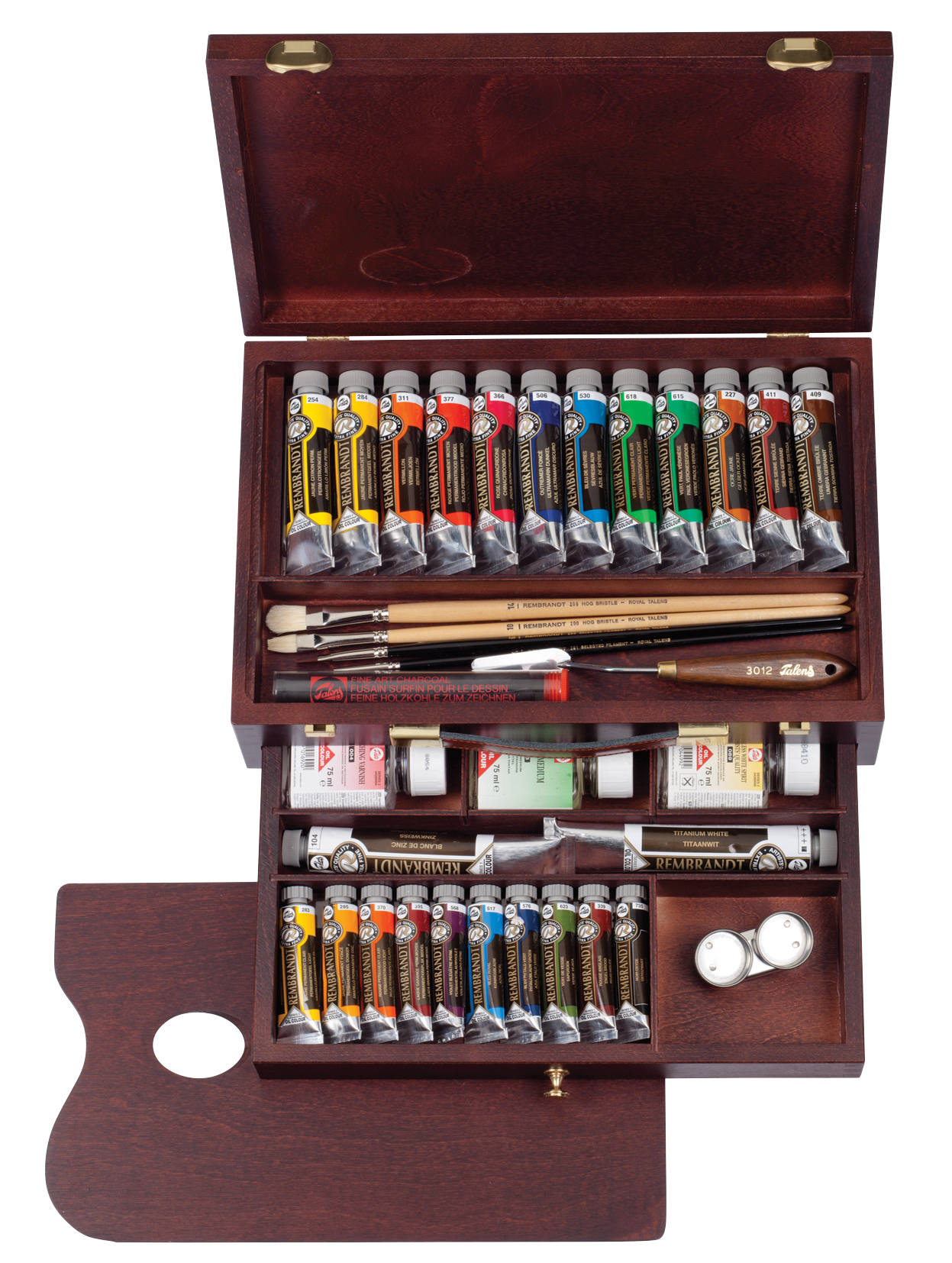 REMBRANDT Couleurs à l’huile set coffret bois Master 10 x 15 ml + 12 x 40 ml + 2 x 60 ml + accessoires