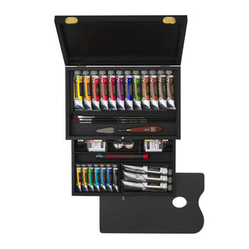 REMBRANDT Couleurs à l’huile set coffret bois Luxury 7 x 15 ml + 12 x 40 ml + 3 x 60 ml + accessoires