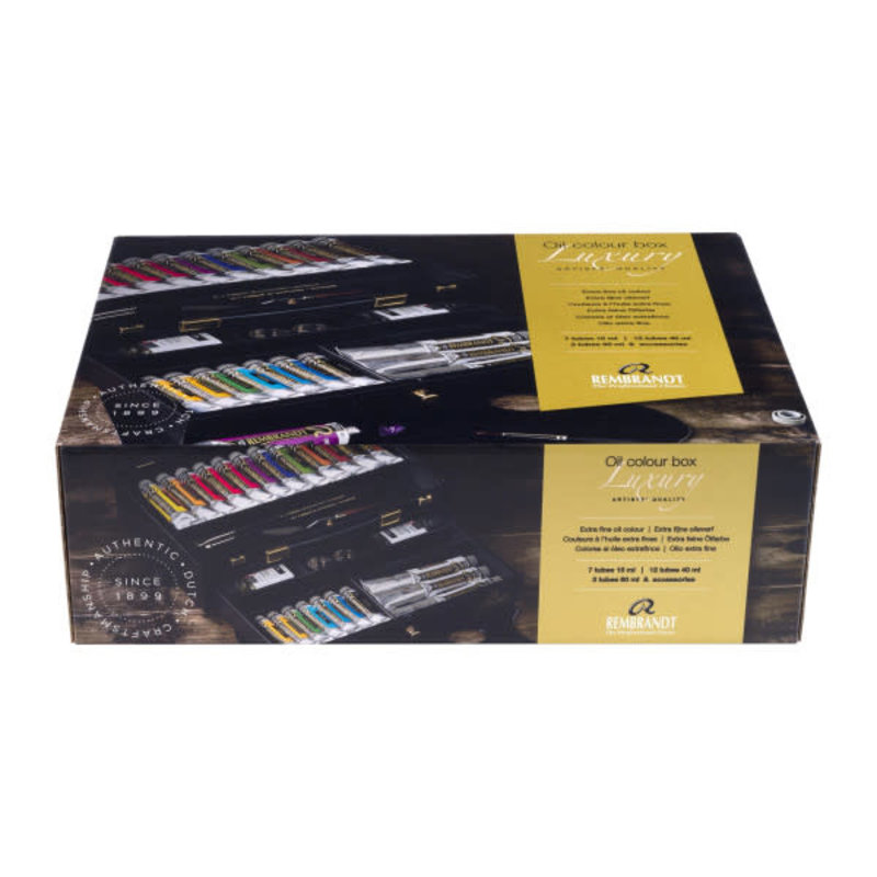 REMBRANDT Couleurs à l’huile set coffret bois Luxury 7 x 15 ml + 12 x 40 ml + 3 x 60 ml + accessoires