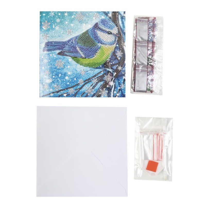 CRYSTAL ART Kit carte broderie diamant 18x18cm Mésange en hiver