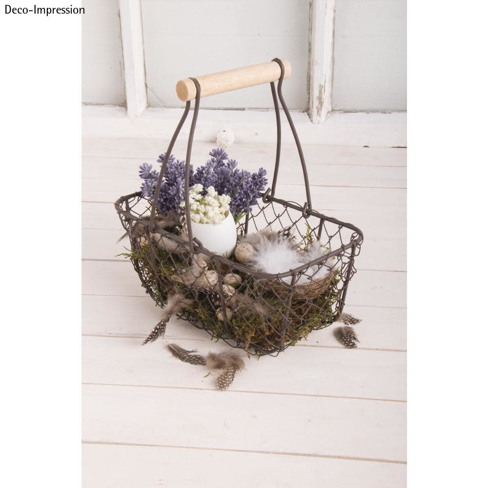 RAYHER Panier Déco En Métal Avec Poignée Bois, Brun Mocca, 15X10X16,5Cm + 20X12X22Cm, Kit 2Pces