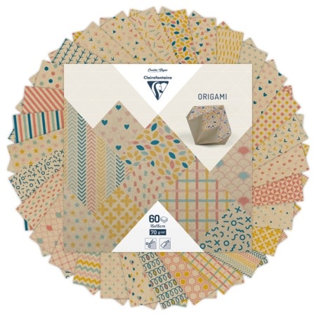 CLAIREFONTAINE Origami Pochette De 60 Feuilles 15X15 Cm 70G, Krafty Color