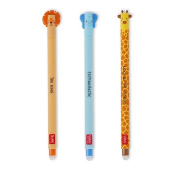 LEGAMI Stylo À Encre Gel Effaçable - Erasable Pen Set - Lion + Elephant+Giraffe