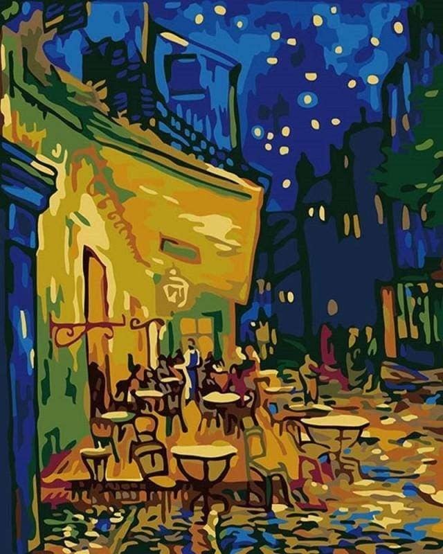 FIGURED'ART Peinture par numéros Van Gogh Café taille 40x50cm toile tendue sur chassis