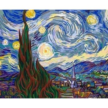FIGURED'ART Peinture par numéros PN590-Y design "Van Gogh Nuit Etoilée" taille 40x50cm toile tendue sur chassis